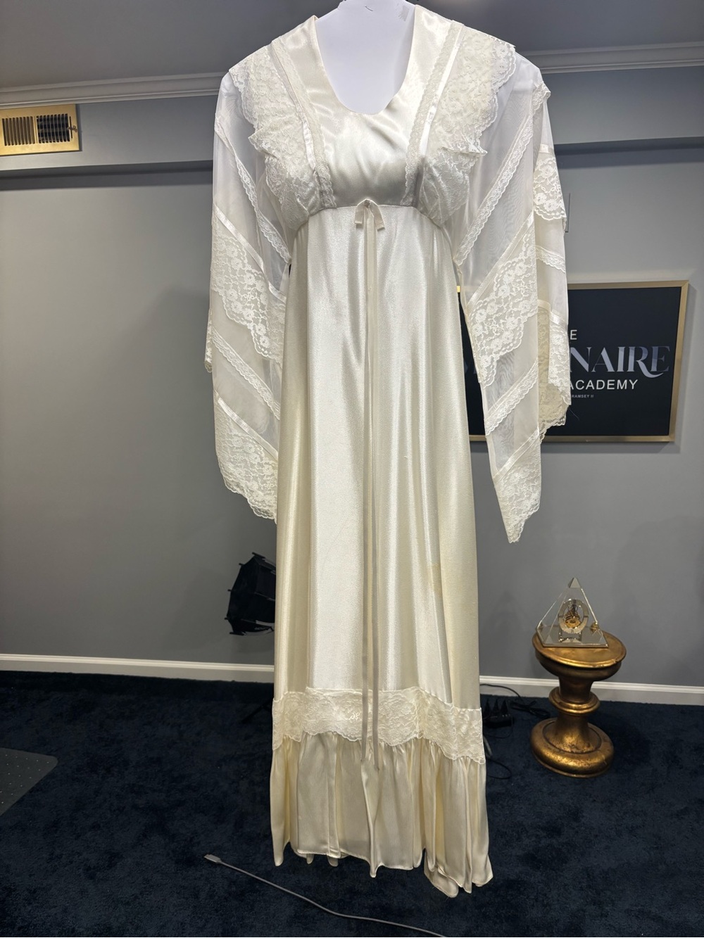 Ivory Satin Lace Maxi Dress